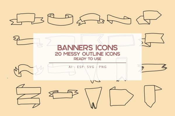 20枚横幅手绘草图矢量轮廓大洋岛精选图标 Banners outline Icons Set