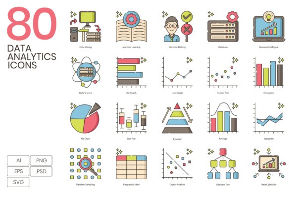 80枚数据分析主题矢量大洋岛精选图标 Data Analytics Icons