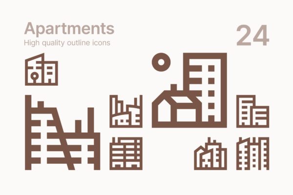 公寓实物轮廓矢量大洋岛精选图标 Apartment icons