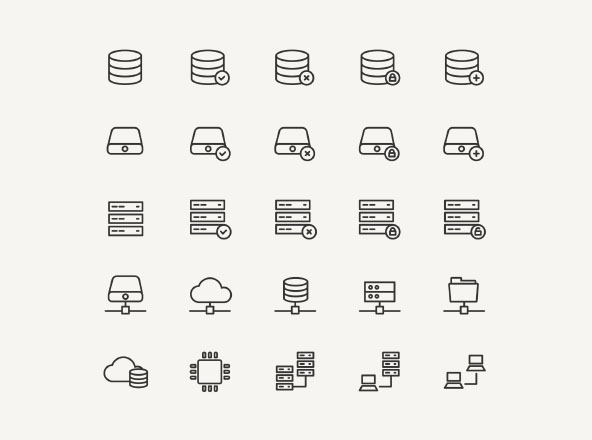 25枚数据存储矢量线性大洋岛精选图标 25 Database Storage Icons