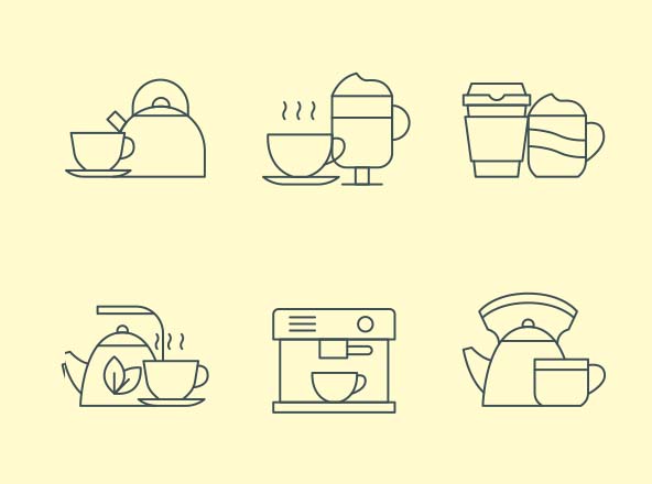 咖啡&茶文化主题矢量线性大洋岛精选图标 Coffee and Tea Vector Icons