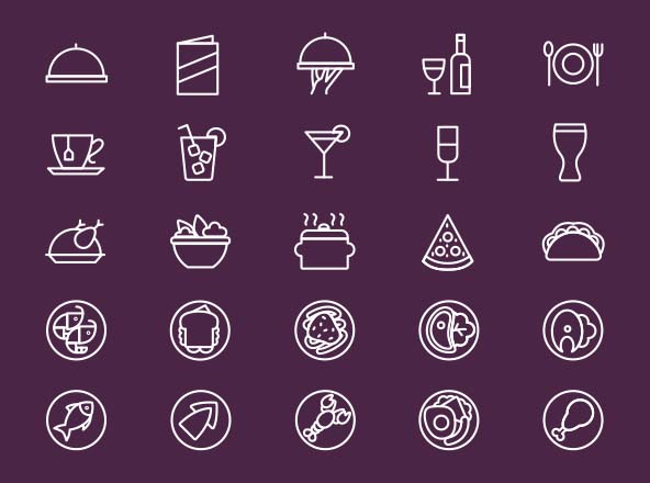 25枚餐厅菜单设计 可用的矢量线性大洋岛精选图标 25 Restaurant Menu Icons