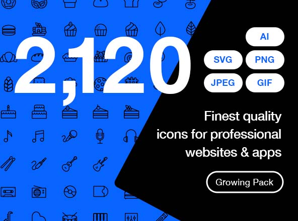 2120枚网站&APP设计师必备的矢量线性大洋岛精选图标集 Ultimate Icons Growing Pack