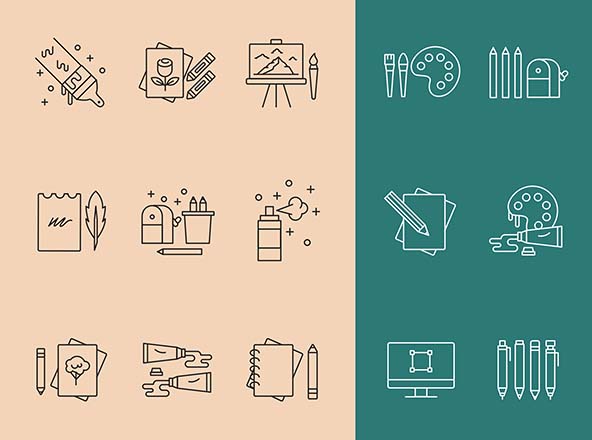 艺术家工具矢量线性大洋岛精选图标 Artist Tools Vector Icons
