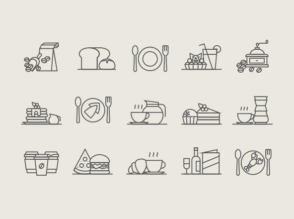 餐厅&咖啡矢量线性大洋岛精选图标 Restaurant & Coffee Icons