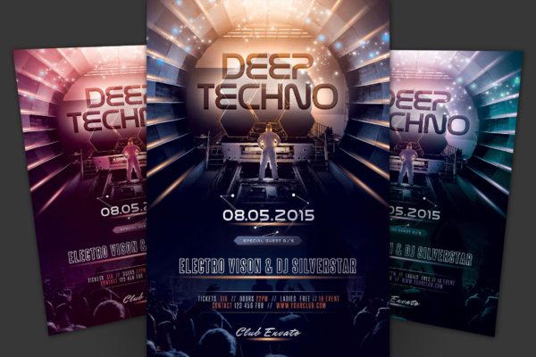 夜总会/KTV/酒吧宣传海报传单大洋岛精选PSD模板 Deep Techno Flyer