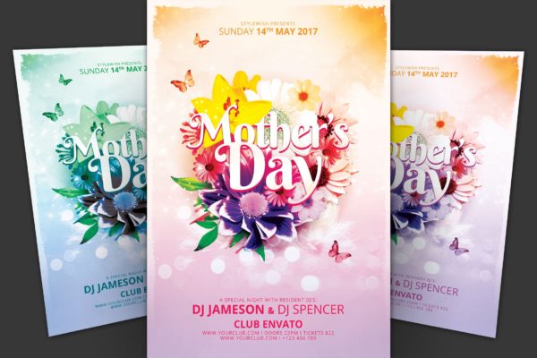 手绘花束图案背景母亲节主题海报传单大洋岛精选PSD模板 Mother’s Day Flyer