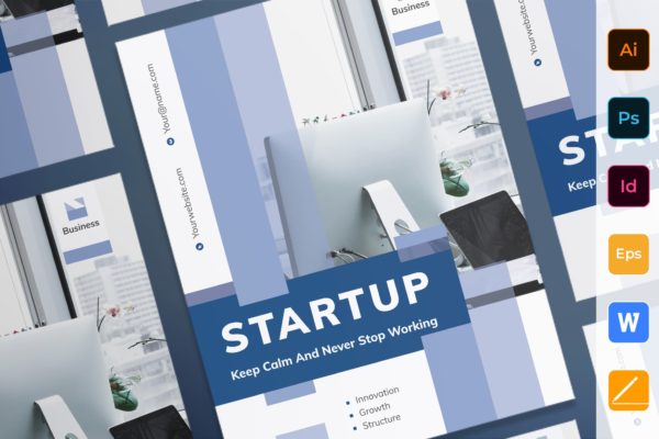 创业互联网项目简介宣传海报PSD素材大洋岛精选模板 Startup Poster