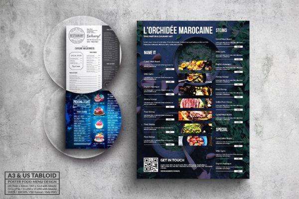 多合一餐馆餐厅菜单海报PSD素材大洋岛精选模板v1 Poster Food Menu A3 & US Tabloid Bundle