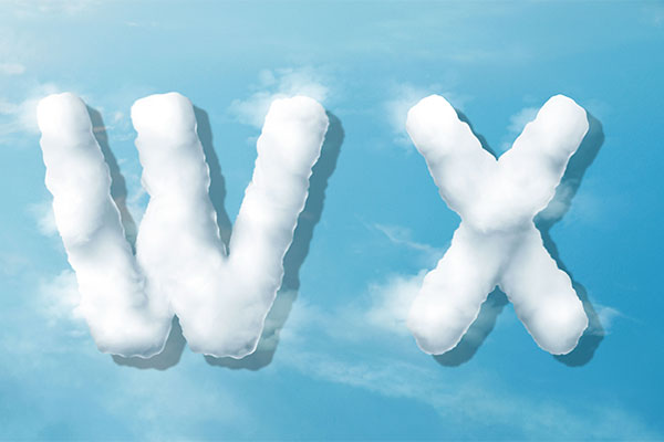 字母“WX”蓝天背景白云英文艺术字体大洋岛精选PSD素材