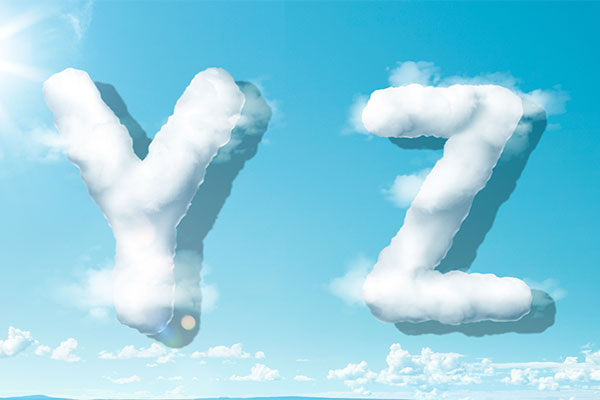字母“YZ”蓝天背景白云英文艺术字体大洋岛精选PSD素材