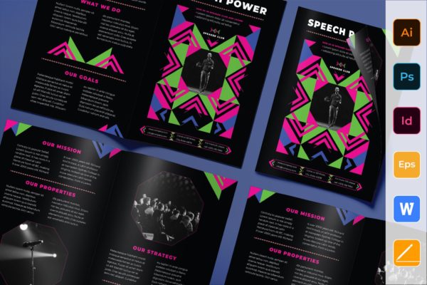 高端酷黑色企业对折页宣传单设计模板 Speaker Brochure Bifold缩略图 高端酷黑色企业对折页宣传单设计模板 Speaker Brochure Bifold