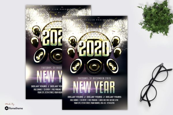 2020年新年主题音乐派对海报传单大洋岛精选PSD模板 New Year Flyer MR