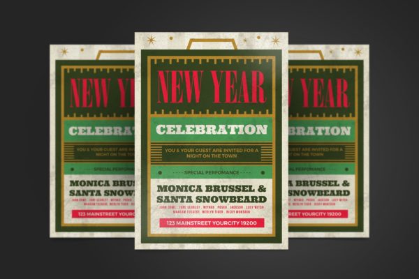 复古排版设计风格新年主题活动海报传单大洋岛精选PSD模板 New Year Flyer