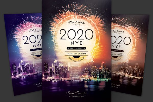 2020年新年主题城市焰火晚会活动海报传单大洋岛精选PSD模板 New Year Flyer