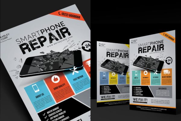 手机维修服务宣传单海报PSD素材大洋岛精选模板 Smartphone Repair Flyer