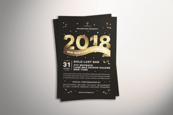 新年前夜金色文字海报传单大洋岛精选PSD模板v1 New Year’s Eve Celebration Flyer