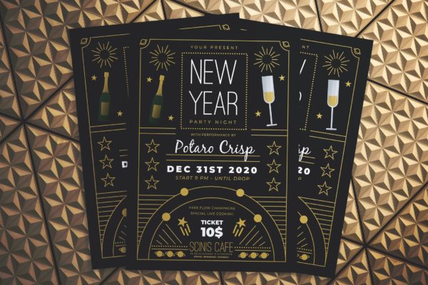 复古设计风格新年晚会海报传单大洋岛精选PSD模板 New Year Party Night Flyer
