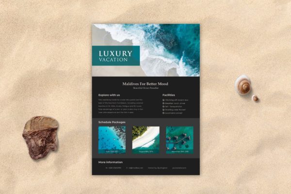 豪华度假旅游宣传海报传单大洋岛精选PSD模板 LUXURY – Vacation Flyer
