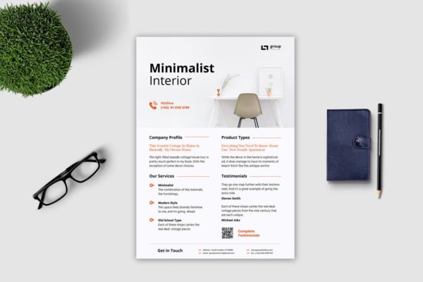 极简主义设计风格室内设计公司传单模板 Minimalist Interior Flyer
