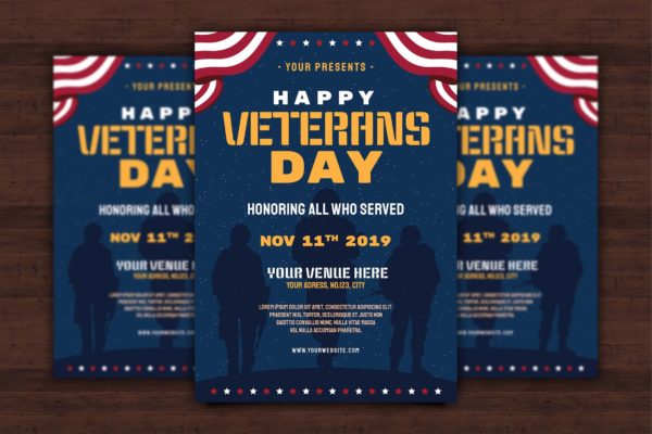 美国退伍军人节活动海报传单大洋岛精选PSD模板 US Veterans Day Flyer