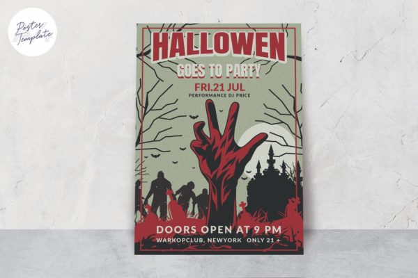 万圣节丧尸妆主题活动海报PSD素材大洋岛精选模板 Halloween Theme Poster Template