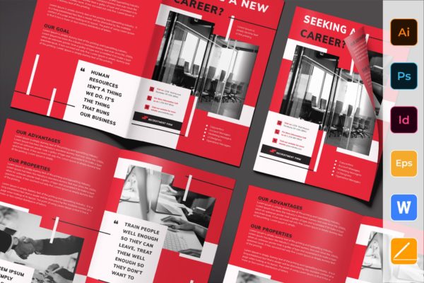 人力资源公司对折页宣传单设计模板 Recruitment Firm Brochure Bifold