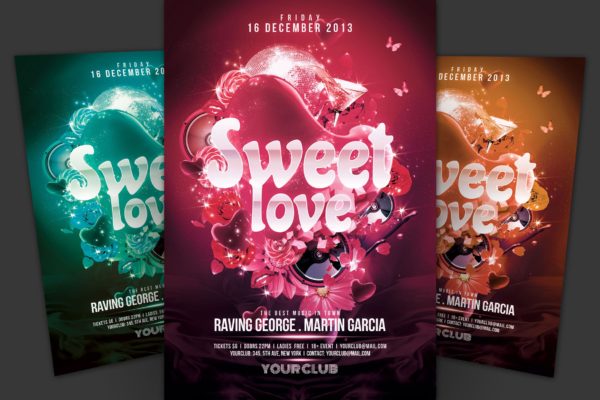 情人节主题活动海报传单大洋岛精选PSD模板 Sweet Love Flyer