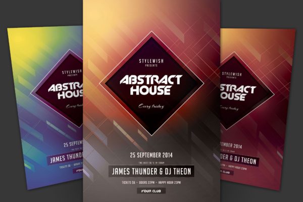 抽象设计风格现代音乐活动海报传单大洋岛精选PSD模板 Abstract House Flyer