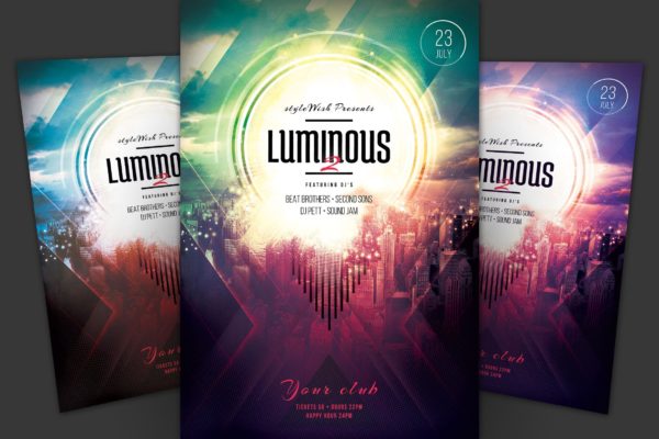 创意光芒特效海报传单大洋岛精选PSD模板v2 Luminous 2 Flyer