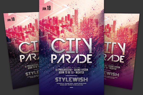 城市狂欢节庆祝活动海报传单大洋岛精选PSD模板 City Parade Flyer