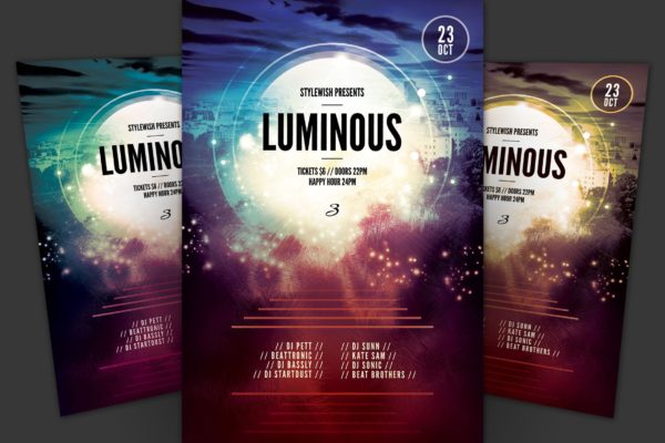 创意光芒特效海报传单大洋岛精选PSD模板v3 Luminous 3 Flyer