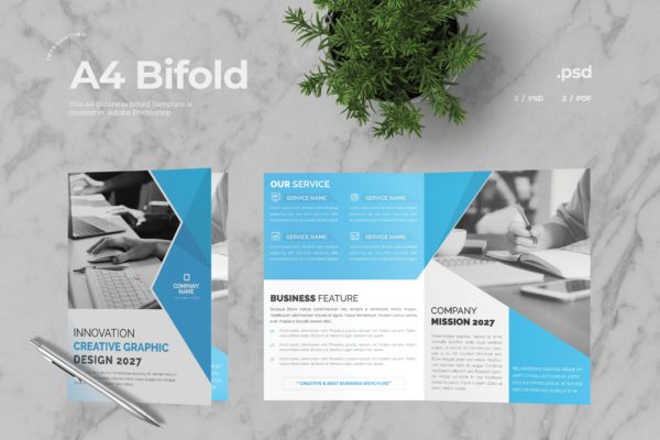 创意设计外包公司简介对折页宣传册模板v5 Business Bifold Brochure