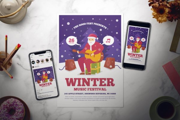 冬天音乐主题节日海报传单大洋岛精选PSD模板 Winter Music Festival Flyer