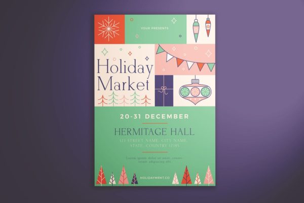 节假日主题活动海报传单大洋岛精选PSD模板 Holiday Market Flyer