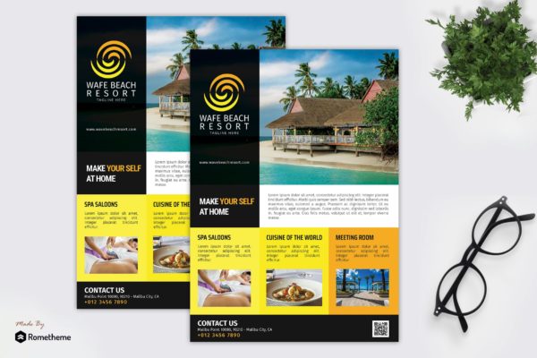海岛度假村宣传单版式设计模板 Wave Beach Resort – Promotion Flyer RB