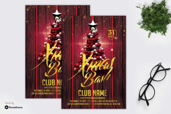 圣诞节&新年倒计时狂欢活动宣传单模板 Xmas Bash – Flyer MR