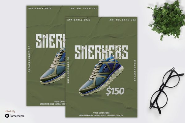 运动鞋单品促销海报传单大洋岛精选PSD模板 Sneaker Shoes – Product Promotion Flyer RB