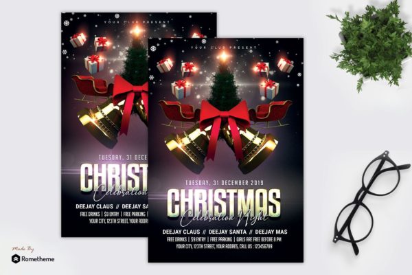 圣诞节庆祝之夜海报传单大洋岛精选PSD模板 Christmas Celebration Night Flyer MR