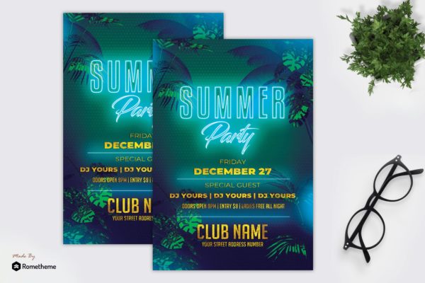 热带夏日派对活动传单设计模板 Tropical Summer Party – Flyer MR