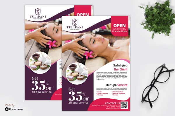 SPA美容会所促销传单设计模板 Tulipani Spa – Promotion Flyer RB