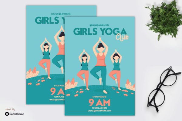 女神瑜伽俱乐部宣传单海报PSD素材大洋岛精选模板 Girls Yoga Club – Flyer GR