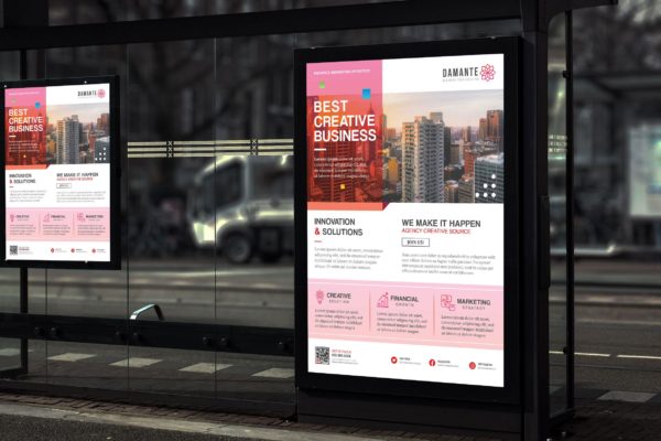 股票经纪/理财公司企业宣传海报PSD素材大洋岛精选模板 Damante – Minimal Corporate Poster HR