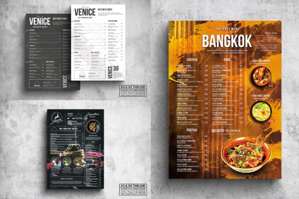 多合一餐馆餐厅菜单海报PSD素材大洋岛精选模板v2 Poster Food Menu A3 & US Tabloid Bundle