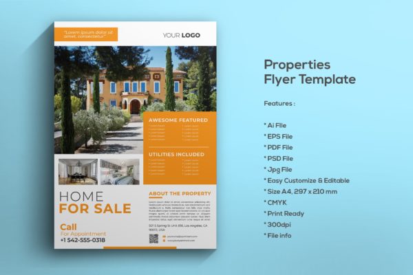 奢华别墅房地产促销传单设计模板 Properties Flyer Template缩略图 奢华别墅房地产促销传单设计模板 Properties Flyer Template