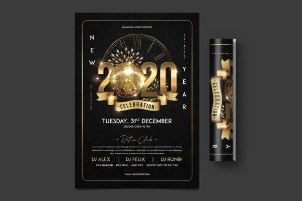 酒吧夜场2020年倒计时特别活动海报传单大洋岛精选PSD模板 New Year Party Flyer