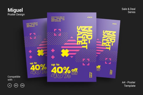 现代简约设计风格A4大小尺寸海报PSD素材大洋岛精选 Miguel Poster Design