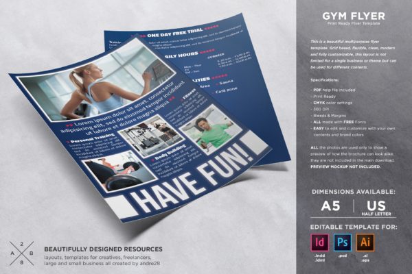 健身俱乐部推广传单设计模板 Fitness Flyer Template缩略图 健身俱乐部推广传单设计模板 Fitness Flyer Template