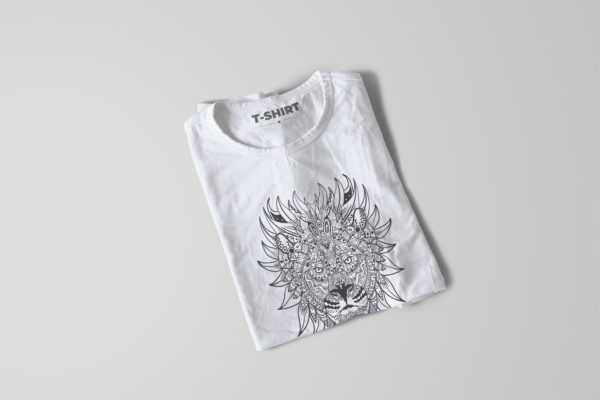 狮子-曼陀罗花手绘T恤印花图案设计矢量插画大洋岛精选素材 Lion Mandala T-shirt Design Vector Illustration