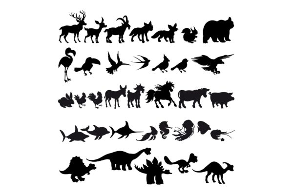 卡通动物剪影矢量插画大洋岛精选素材 Silhouettes of Cartoon Animals